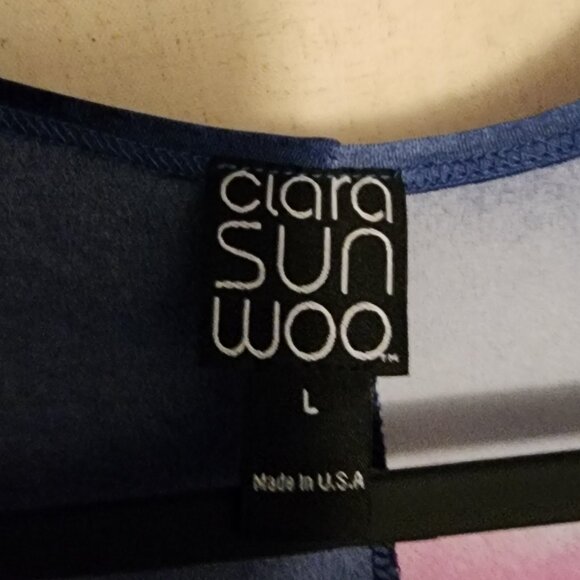 Open Shoulder Dress by Clara Sun Woo, Blue and Pink Watercolor Print, Large 14 - Picture 5 of 5